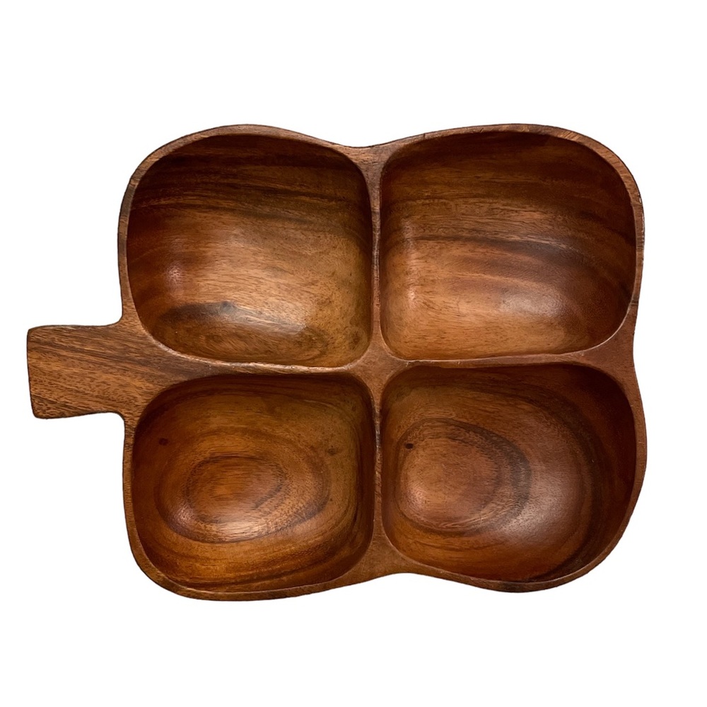 Vintage Royal Acacia Monkey Pod Wood Server Leaf Shaped Handcrafted Philippines